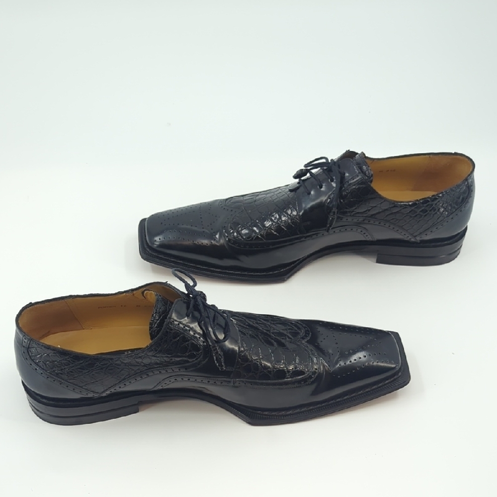 MEZLAN Platinum Wingtip Oxford Lace Up Shoes Black Crocodile Inset Sz 16 - Picture 7 of 11